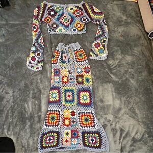 Colorful Crochet Women Top and Skirt